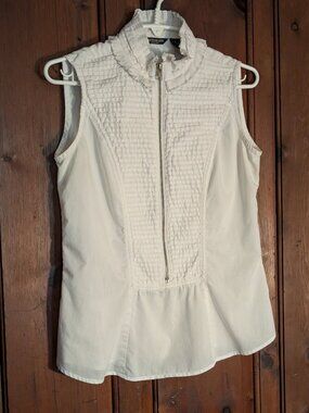Cute AUTOGRAPH New York Blouse -Off-white -Sleeveless -Bib Zipper Front -Sz S